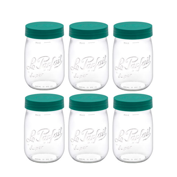 Le Parfait Forest Green Screw Top Glass Store Jars 1.0L - Pack 6