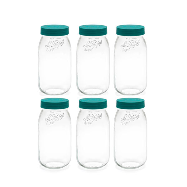 Le Parfait Forest Green Screw Top Glass Store Jars 2.0L - Pack 6
