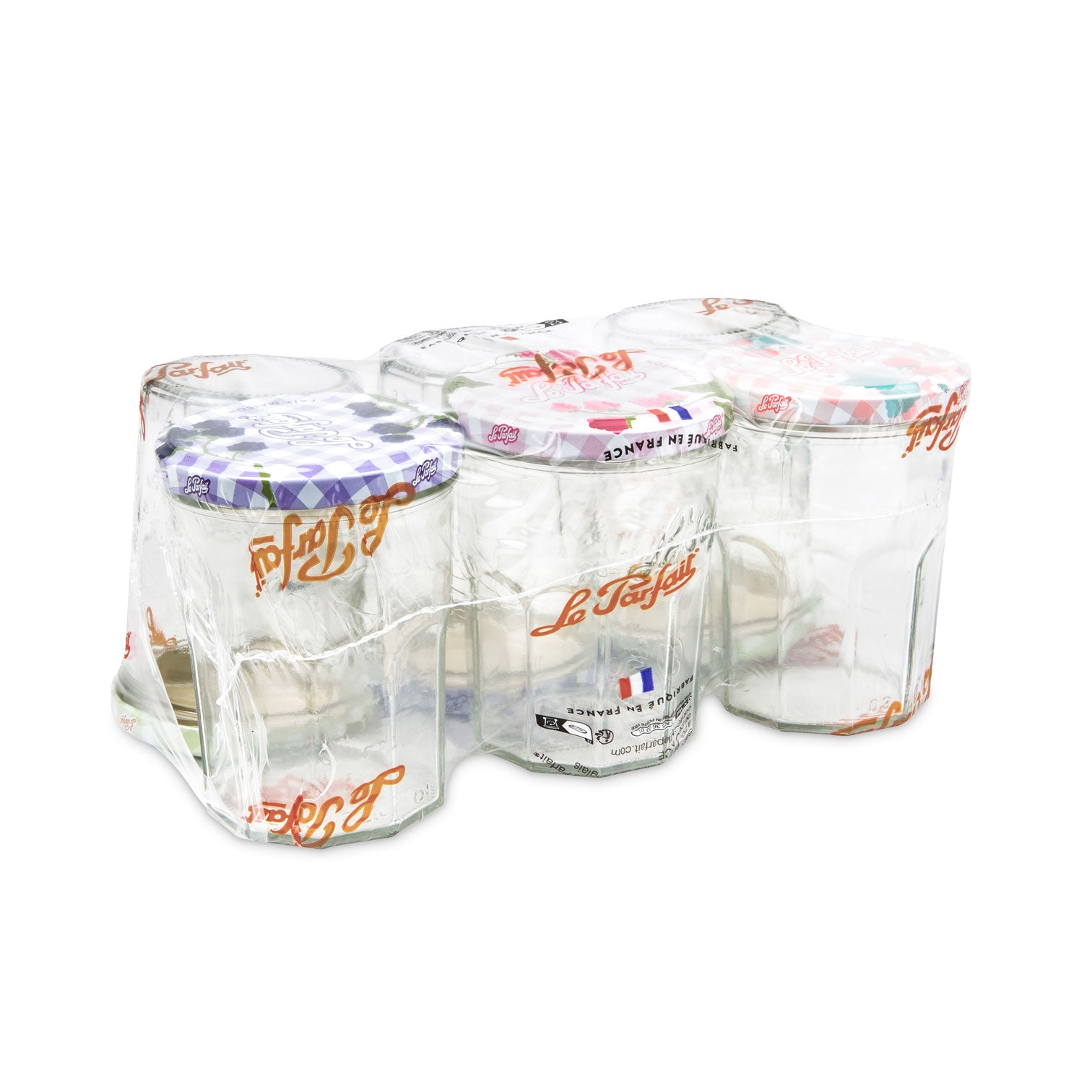 Le Parfait Jam Jar Assorted Lids 385ml  - Pack 6