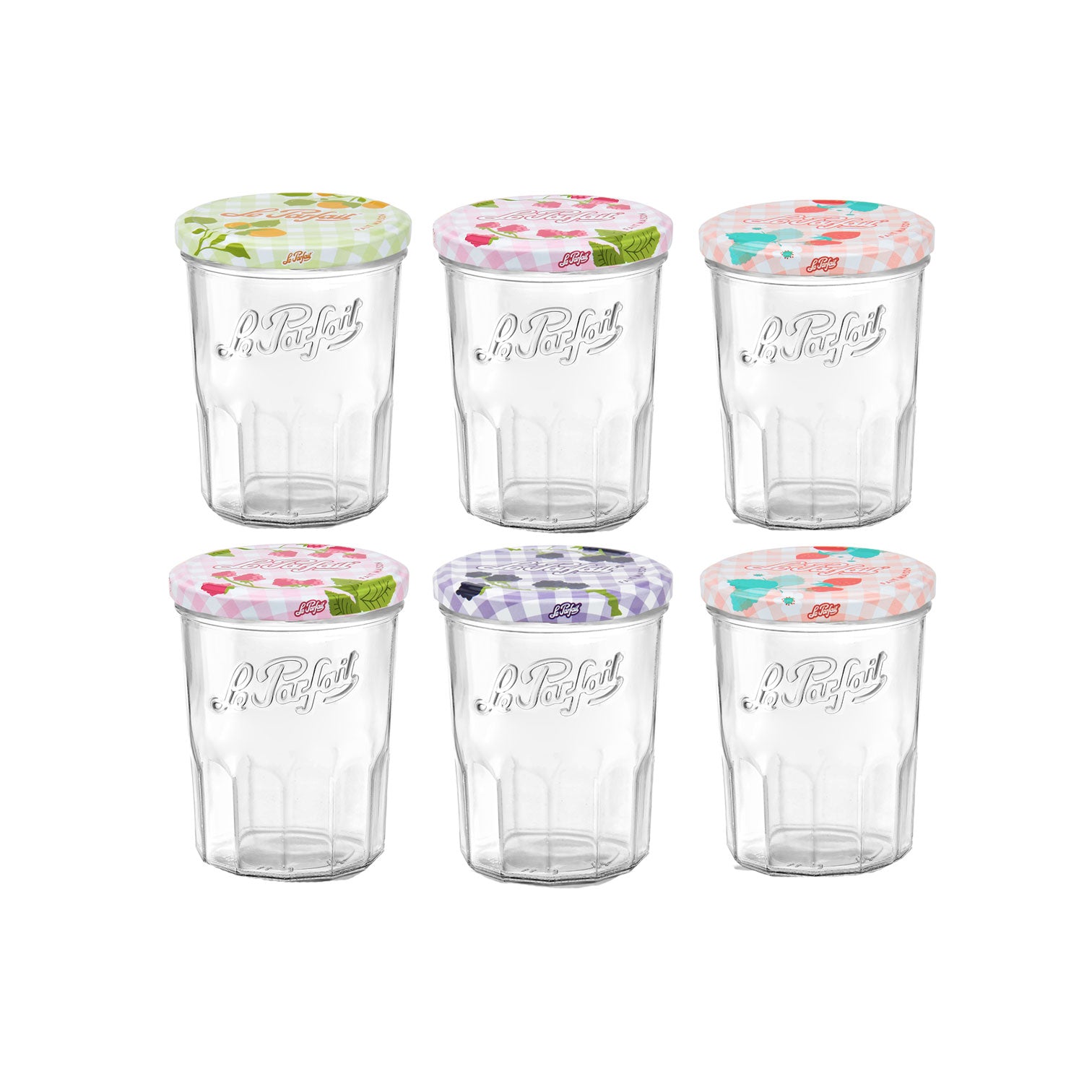 Le Parfait Jam Jar Assorted Lids 385ml  - Pack 6