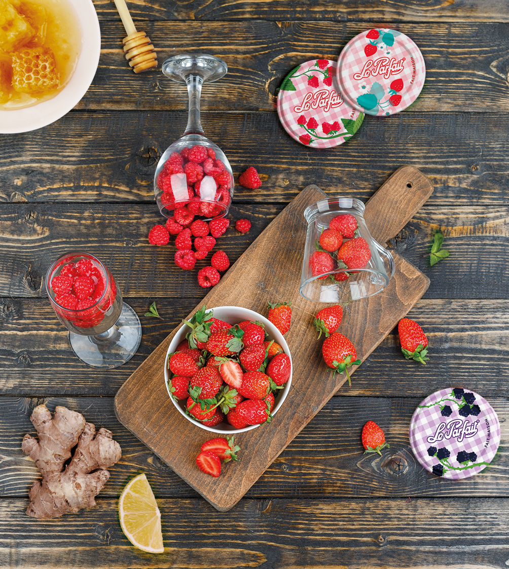 Le Parfait Jam Jar Assorted Lids 385ml  - Pack 6